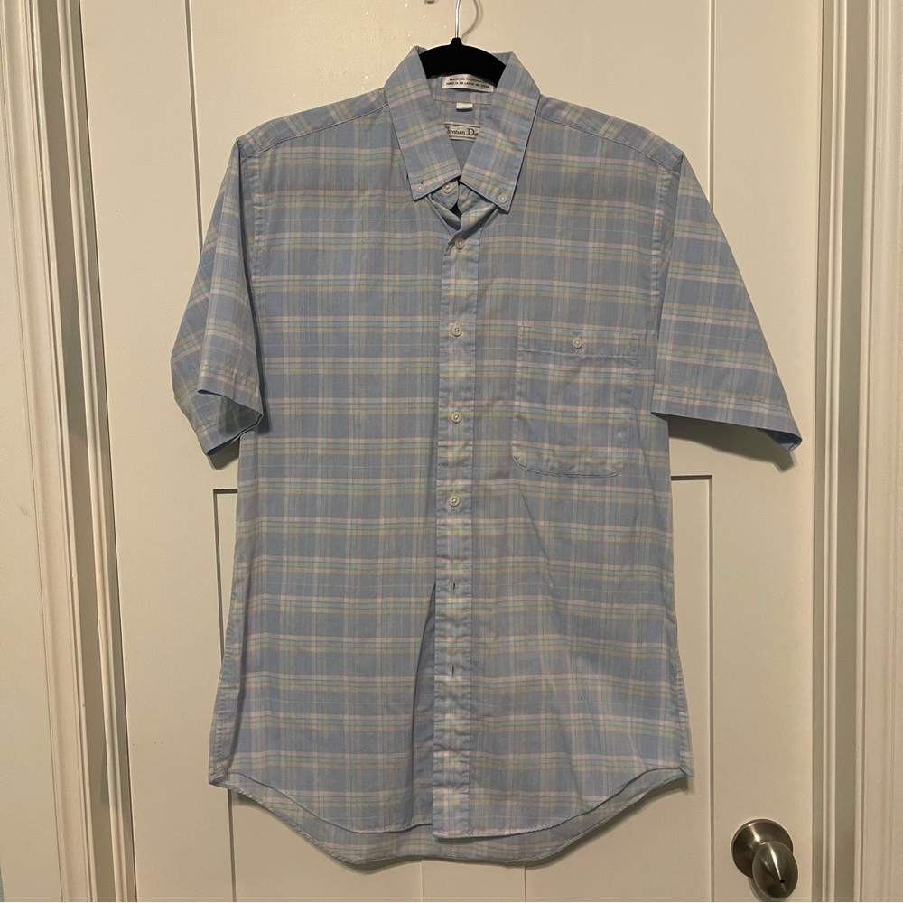 Christian Dior size medium pastel plaid short sleeve button down shirt!